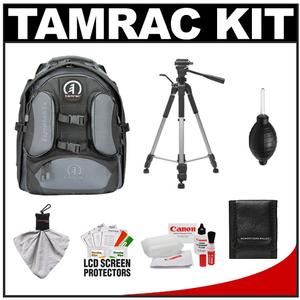 Tamrac 5585 Expedition 5x Digital SLR Photo Backpack (Gray/Black) with Deluxe Photo/Video Tripod + Canon Cleaning Kit - Digital Cameras and Accessories - Hip Lens.com