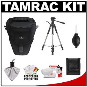 Tamrac 5630 Pro Digital SLR Zoom 10 Camera Holster Bag (Black) with Deluxe Photo/Video Tripod + Canon Cleaning Kit - Digital Cameras and Accessories - Hip Lens.com