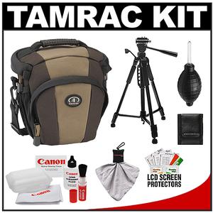 Tamrac 5716 Evolution Zoom 16 Digital SLR Camera Holster Case (Brown/Tan) with Photo/Video Tripod + Canon Cleaning Kit - Digital Cameras and Accessories - Hip Lens.com
