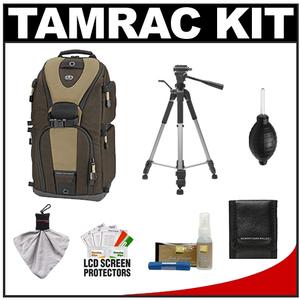 Tamrac 5786 Evolution 6 Photo Digital SLR Camera Sling Backpack (Brown/Tan) with Deluxe Photo/Video Tripod + Nikon Cleaning Kit - Digital Cameras and Accessories - Hip Lens.com