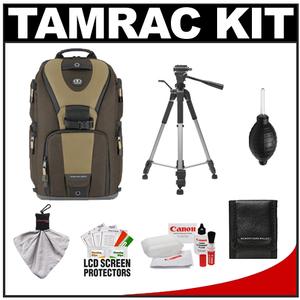 Tamrac 5788 Evolution 8 Photo Digital SLR Camera Sling Backpack (Brown/Tan) with Deluxe Photo/Video Tripod + Canon Cleaning Kit - Digital Cameras and Accessories - Hip Lens.com