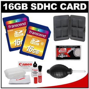 Transcend 16GB HC SecureDigital Class 10 (SDHC) Ultimate Ultra-High-Speed Card (2 PACK) with Memory Card Case + Canon Cleaning Kit - Digital Cameras and Accessories - Hip Lens.com