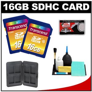 Transcend 16GB HC SecureDigital Class 10 (SDHC) Ultimate Ultra-High-Speed Card (2 PACK) with Memory Card Case + Cleaning Kit - Digital Cameras and Accessories - Hip Lens.com