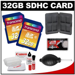 Transcend 32GB HC SecureDigital Class 10 (SDHC) Ultimate Ultra-High-Speed Card (2 PACK) with Memory Card Case + Canon Cleaning Kit - Digital Cameras and Accessories - Hip Lens.com