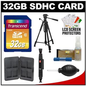 Transcend 32GB HC SecureDigital Class 10 (SDHC) Ultimate Ultra-High-Speed Card with Memory Card Case + Tripod + Nikon Cleaning Kit - Digital Cameras and Accessories - Hip Lens.com