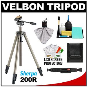 Velbon SHERPA 200R Aluminum Tripod with 3-Way Panhead with Cleaning Accessory Kit - Digital Cameras and Accessories - Hip Lens.com