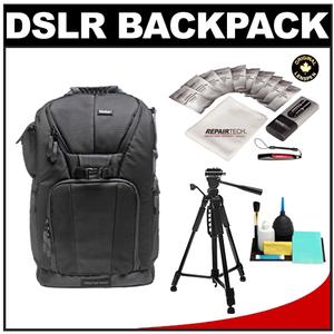 Vivitar Series One Digital SLR Camera/Laptop Sling Backpack - Small (Black) Holds Most 14'" Laptops with 57" Tripod + Camera & Laptop Cleaning Kits - Digital Cameras and Accessories - Hip Lens.com