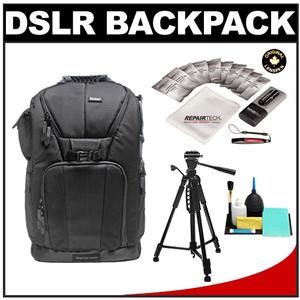 Vivitar Series One Digital SLR Camera/Laptop Sling Backpack - Medium (Black) Holds Most 15.4'" Laptops with 57" Tripod + Camera & Laptop Cleaning Kits - Digital Cameras and Accessories - Hip Lens.com