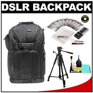 Vivitar Series One Digital SLR Camera/Laptop Sling Backpack - Large (Black) Holds Most 17'" Laptops with 57" Tripod + Camera & Laptop Cleaning Kits - Digital Cameras and Accessories - Hip Lens.com