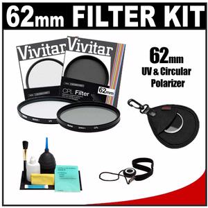 Vivitar 62mm (UV + Circular Polarizer) Glass Filter with Filter Case + CapKeeper + Lens Cleaning Kit - Digital Cameras and Accessories - Hip Lens.com