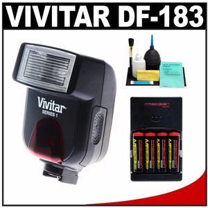 Vivitar Series 1 DF-183 Bounce Head AF Flash (for Sony Alpha) with (4) AA Batteries + Charger + Cleaning Kit - Digital Cameras and Accessories - Hip Lens.com