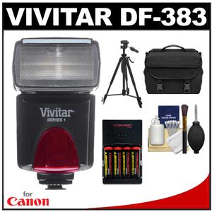 Vivitar Series 1 DF-383 Power Zoom AF Flash (For Canon EOS E-TTL) with (4) AA Batteries & Charger + Case + Tripod + Accessory Kit - Digital Cameras and Accessories - Hip Lens.com