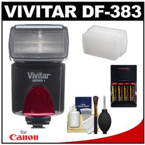 Vivitar Series 1 DF-383 Power Zoom AF Flash (For Canon EOS E-TTL) with (4) AA Batteries & Charger + Flash Diffuser + Accessory Kit - Digital Cameras and Accessories - Hip Lens.com