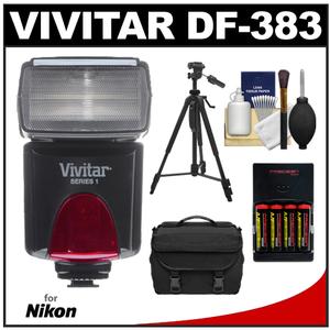Vivitar Series 1 DF-383 Power Zoom AF Flash (for Nikon i-TTL) with (4) AA Batteries & Charger + Case + Tripod + Accessory Kit - Digital Cameras and Accessories - Hip Lens.com