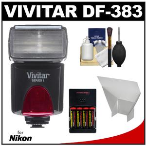 Vivitar Series 1 DF-383 Power Zoom AF Flash (for Nikon i-TTL) with (4) AA Batteries & Charger + Bounce Reflector + Accessory Kit - Digital Cameras and Accessories - Hip Lens.com