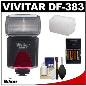 Vivitar Series 1 DF-383 Power Zoom AF Flash (for Nikon i-TTL) with (4) AA Batteries & Charger + Flash Diffuser + Accessory Kit - Digital Cameras and Accessories - Hip Lens.com