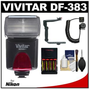Vivitar Series 1 DF-383 Power Zoom AF Flash (for Nikon i-TTL) with (4) AA Batteries & Charger + Bracket + Cord + Accessory Kit - Digital Cameras and Accessories - Hip Lens.com