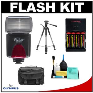 Vivitar Series 1 DF-383 Power Zoom AF Flash (for Olympus/Panasonic) with (4) AA Batteries & Charger + Case + Tripod + Accessory Kit - Digital Cameras and Accessories - Hip Lens.com