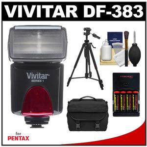 Vivitar Series 1 DF-383 Power Zoom AF Flash (For Pentax/Samsung) with (4) AA Batteries & Charger + Case + Tripod + Accessory Kit - Digital Cameras and Accessories - Hip Lens.com