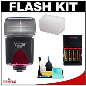 Vivitar Series 1 DF-383 Power Zoom AF Flash (For Pentax/Samsung) with (4) AA Batteries & Charger + Flash Diffuser + Accessory Kit - Digital Cameras and Accessories - Hip Lens.com
