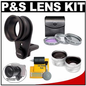 Zeikos Universal Lens Adapter for Compact Digital Cameras with 0.5x Wide Angle & 2x Telephoto Lenses + (3) Filters + Accessory Kit - Digital Cameras and Accessories - Hip Lens.com