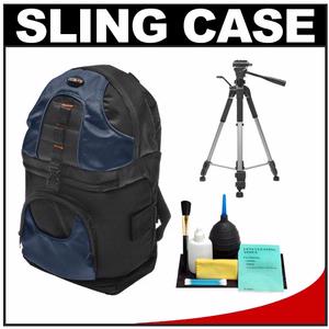 Zeikos ZE-BP2-BL Deluxe Sling Digital SLR Camera Backpack Case (Black/Blue) with Tripod + Cleaning Kit - Digital Cameras and Accessories - Hip Lens.com