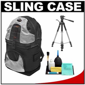 Zeikos ZE-BP2-S Deluxe Sling Digital SLR Camera Backpack Case (Black/Silver) with Tripod + Cleaning Kit - Digital Cameras and Accessories - Hip Lens.com