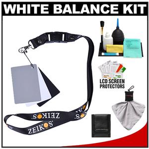 Zeikos Digital Grey Card and Black & White Reference Cards Set with Lanyard with Accessory Kit - Digital Cameras and Accessories - Hip Lens.com