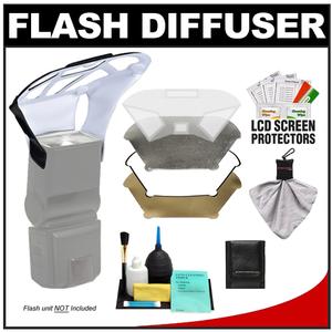 Zeikos Universal Flash Diffuser Bouncer with Interchangeable White/Gold/Silver Inserts with Cleaning Accessory Kit - Digital Cameras and Accessories - Hip Lens.com