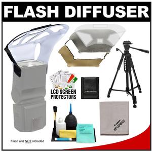 Zeikos Universal Flash Diffuser Bouncer with Interchangeable White/Gold/Silver Inserts with Deluxe Photo/Video Tripod + Canon Cleaning Kit - Digital Cameras and Accessories - Hip Lens.com