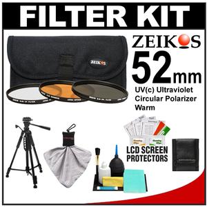 Zeikos 3-Piece Ultra Slim Pro Glass Filter Kit (52mm UV/Warming/CPL) with Pouch with Deluxe Photo/Video Tripod + Accessory Kit - Digital Cameras and Accessories - Hip Lens.com