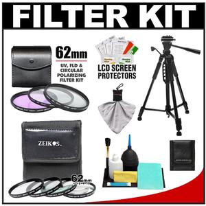Zeikos 4-Piece +1 +2 +4 +10 Close-Up Macro Filter Set with Case (62mm) & 3 Multi-Coated (UV/FLD/CPL) Glass Filter Kit with Photo/Video Tripod + Accessory Kit - Digital Cameras and Accessories - Hip Lens.com