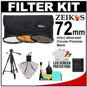 Zeikos 3-Piece Ultra Slim Pro Glass Filter Kit (72mm UV/Warming/CPL) with Pouch with Deluxe Photo/Video Tripod + Accessory Kit - Digital Cameras and Accessories - Hip Lens.com