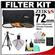 Zeikos 3-Piece Ultra Slim Pro Glass Filter Kit (72mm UV/Warming/CPL) with Pouch with Deluxe Photo/Video Tripod + Accessory Kit