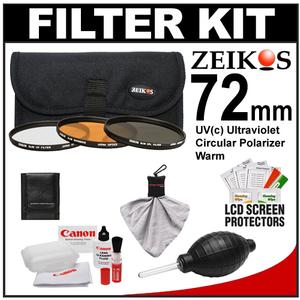 Zeikos 3-Piece Ultra Slim Pro Glass Filter Kit (72mm UV/Warming/CPL) with Pouch with Canon Cleaning + Accessory Kit - Digital Cameras and Accessories - Hip Lens.com