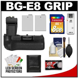 Zeikos BG-E8 Battery Grip for EOS Rebel T2i  T3i & T4i Digital SLR Camera with (2) LP-E8 Batteries + 8GB Card + Accessory Kit