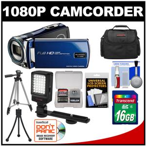 Bell & Howell DV12HDZ 1080p HD Video Camera Camcorder (Blue) with 16GB Card + Case + Tripod + LED Video Light + Kit