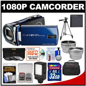 Bell & Howell DV12HDZ 1080p HD Video Camera Camcorder (Blue) with 32GB Card + Battery + Case + Tripod + Filters + Video Light + Tele/Wide Lens Kit