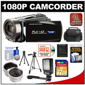 Bell &amp; Howell DNV16HDZ 1080p HD Video Camera Camcorder with Infrared Night Vision (Black) with 32GB Card + Case + Tripod + Video Light + Wide Angle/Telephoto Lenses + Accessory Kit