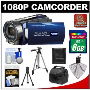 Bell & Howell DNV16HDZ 1080p HD Video Camera Camcorder with Infrared Night Vision (Blue) with 8GB Card + Case + Tripod + Accessory Kit