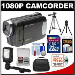 Bell & Howell DNV6HD Rogue Infrared Night Vision 1080p HD Video Camera Camcorder (Black) with 32GB Card + Case + Tripods + LED Light + Kit