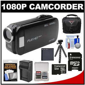 Bell & Howell Slice2 DV7HD 1080p HD Slim Video Camera Camcorder (Black) with 32GB Card + Battery + Charger + Case + Flex Tripod + Kit