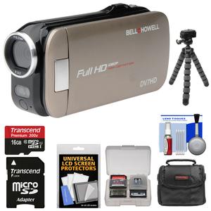 Bell & Howell Slice2 DV7HD 1080p HD Slim Video Camera Camcorder (Champagne) with 16GB Card + Case + Flex Tripod + Kit