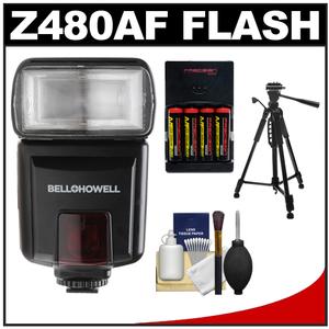 Bell & Howell Z480AF Zoom Flash (for Canon EOS E-TTL) with Tripod  + AA Batteries & Charger + Accessory Kit - Digital Cameras and Accessories - Hip Lens.com