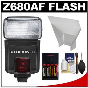Bell & Howell Z680AF Zoom Flash (for Olympus/Panasonic) with Reflector + AA Batteries & Charger + Accessory Kit - Digital Cameras and Accessories - Hip Lens.com