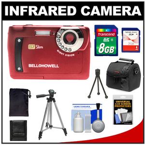 Bell & Howell S7 Slim Digital Camera with Infrared Night Vision (Red) with Pouch & 2GB + 8GB Card + Tripod + Case + Accessory Kit - Digital Cameras and Accessories - Hip Lens.com
