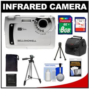 Bell & Howell S7 Slim Digital Camera with Infrared Night Vision (Silver) with Pouch & 2GB + 8GB Card + Tripod + Case + Accessory Kit - Digital Cameras and Accessories - Hip Lens.com