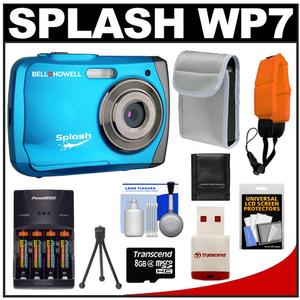 Bell & Howell Splash WP7 Waterproof Digital Camera (Blue) with 8GB Card/Reader + Batteries/Charger + Float Strap + Cleaning & Accessory Kit - Digital Cameras and Accessories - Hip Lens.com