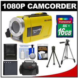 Bell & Howell Splash HD WV30 Waterproof Digital Video Camera Camcorder (Yellow) with 16GB Card + Case + Battery + 2 Tripods + Accessory Kit