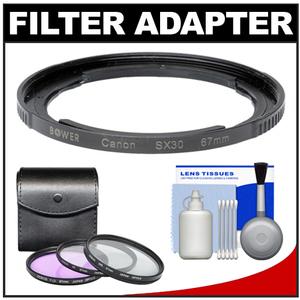 Bower FA-DC67A Adapter Ring for Canon PowerShot SX30 IS & SX40 HS Digital Camera (67mm) with 3 (UV/CPL/FLD) Filters + Cleaning Kit - Digital Cameras and Accessories - Hip Lens.com